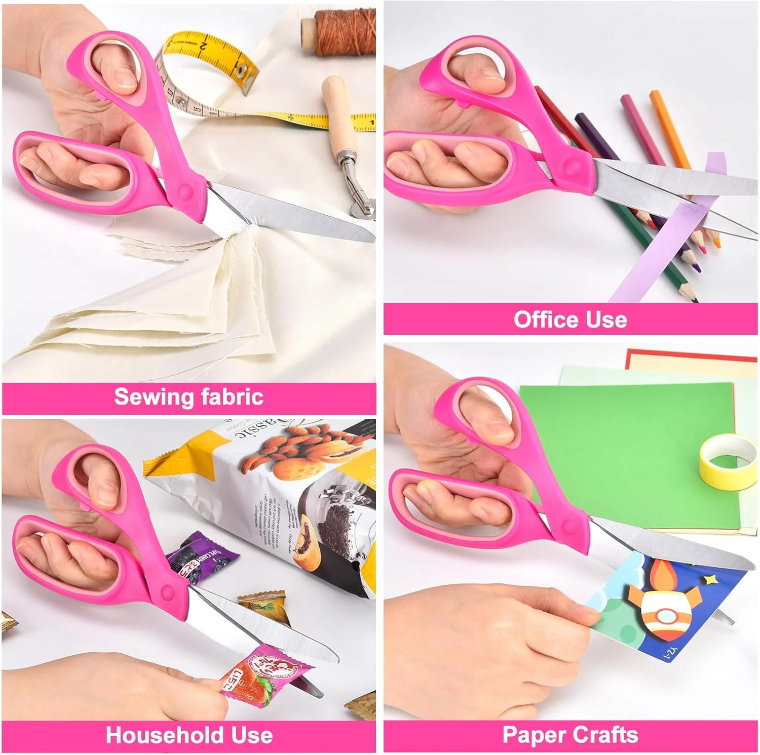 مجموعه قیچی چپ دست زیکولو 2 عددی، قیچی نوجوانان چپ دست 8.5 اینچی برای سنین 15 سال به بالا - قیچی چپ دست برای هنر و صنایع دستی، دفتر، خیاطی پارچه، لوازم بازگشت به مدرسه، صورتی آبی