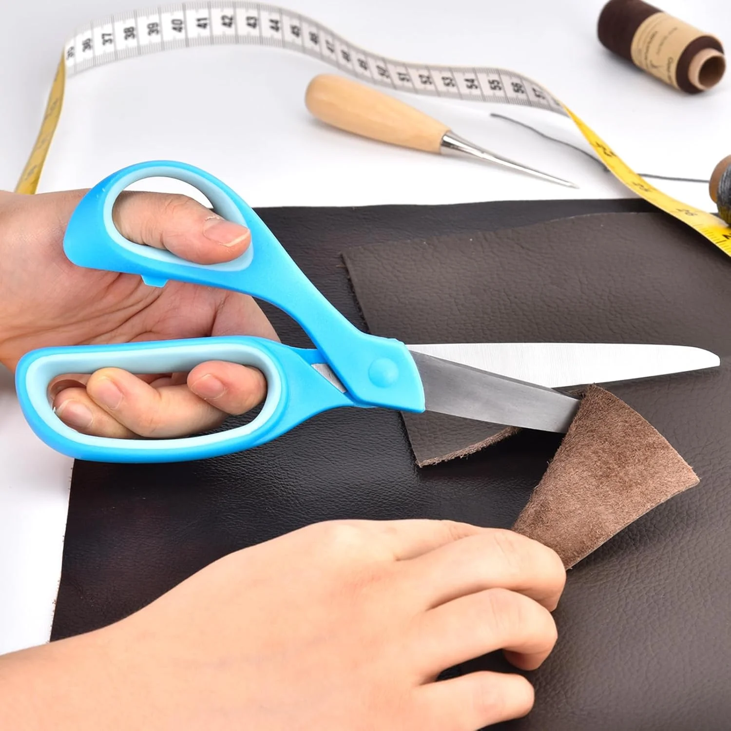 مجموعه قیچی چپ دست زیکولو 2 عددی، قیچی نوجوانان چپ دست 8.5 اینچی برای سنین 15 سال به بالا - قیچی چپ دست برای هنر و صنایع دستی، دفتر، خیاطی پارچه، لوازم بازگشت به مدرسه، صورتی آبی