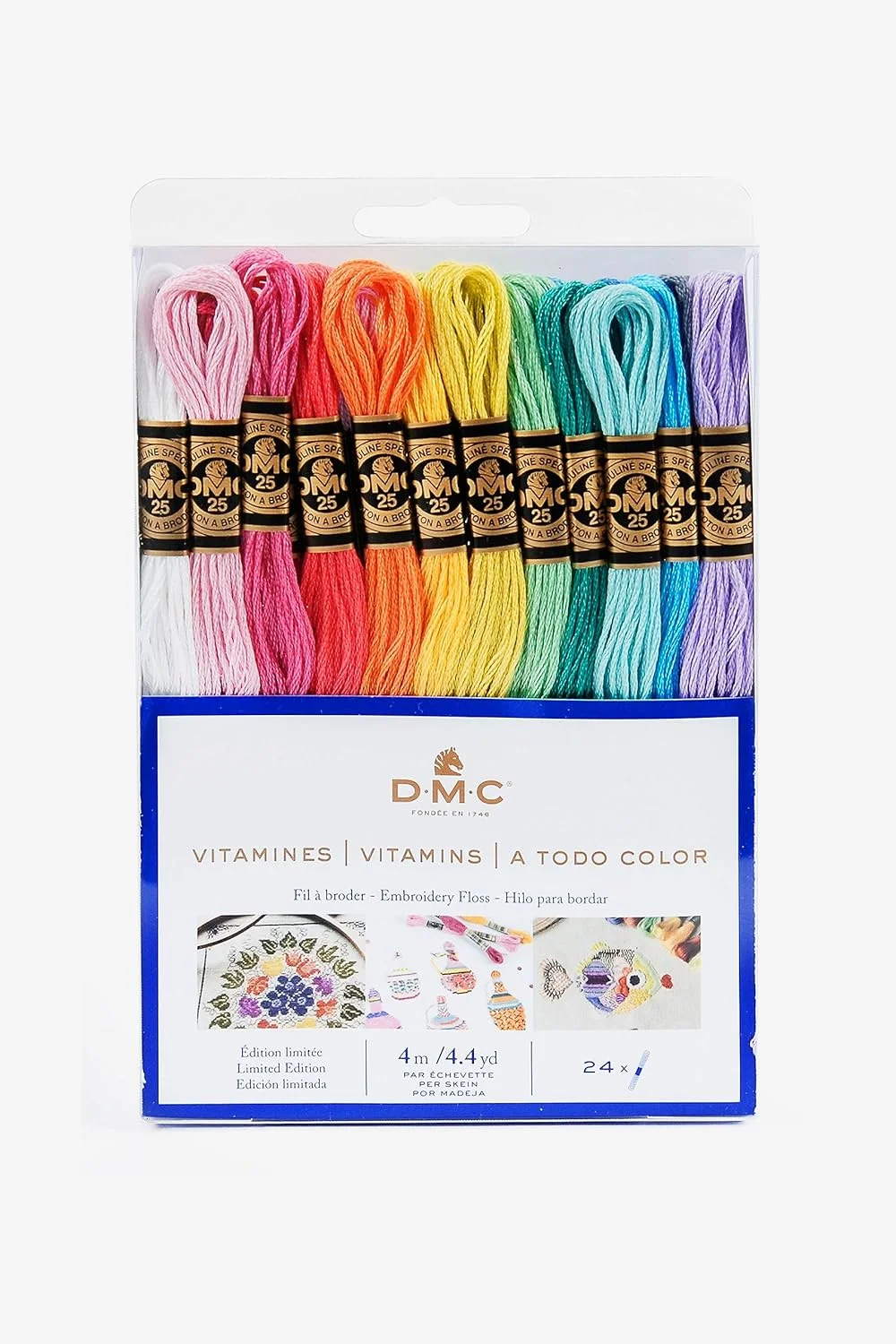 DMC - مجموعه نخ های مولینه اسپشیال 117MC - رنگ های ویتامینی، 100% پنبه - 24 کلاف 4 متری | نخ گلدوزی، ایده آل برای گلدوزی ضربدری