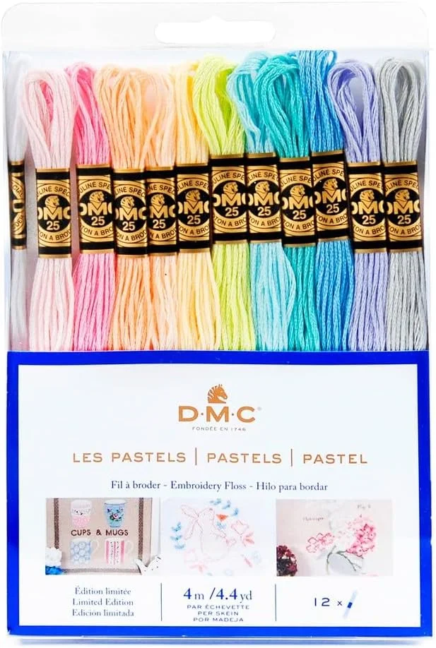DMC - مجموعه نخ های قالب دار ویژه 117MC - رنگ های پاستلی، 100% پنبه - 12 کلاف 4 متری | نخ گلدوزی، ایده آل برای کوک ضربدری، دستبند برزیلی، هنر و صنایع دستی