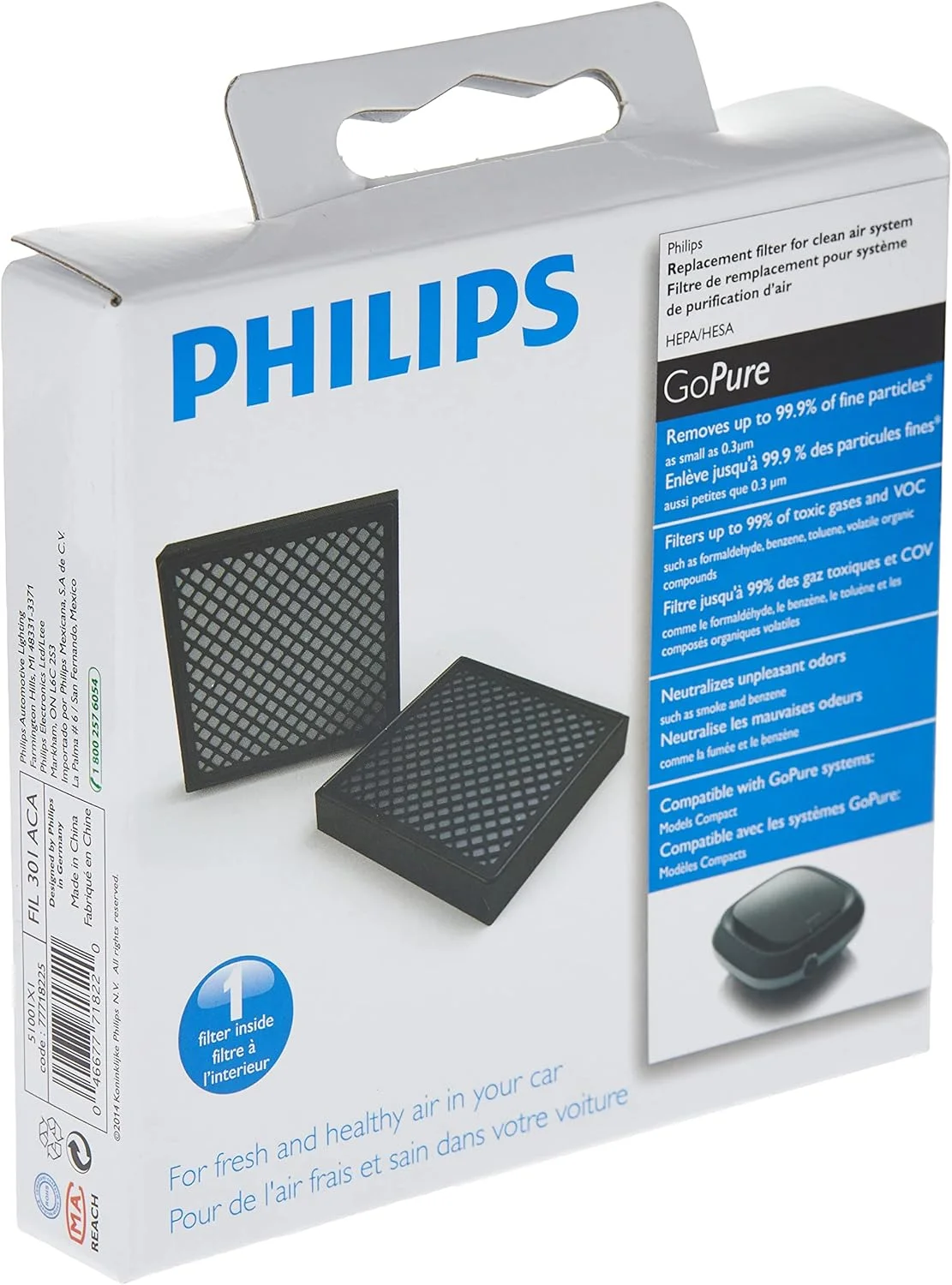 دستگاه تصفیه هوای خودرو فیلیپس GoPure Compact 200 (بسته 1 عددی) 51001X1