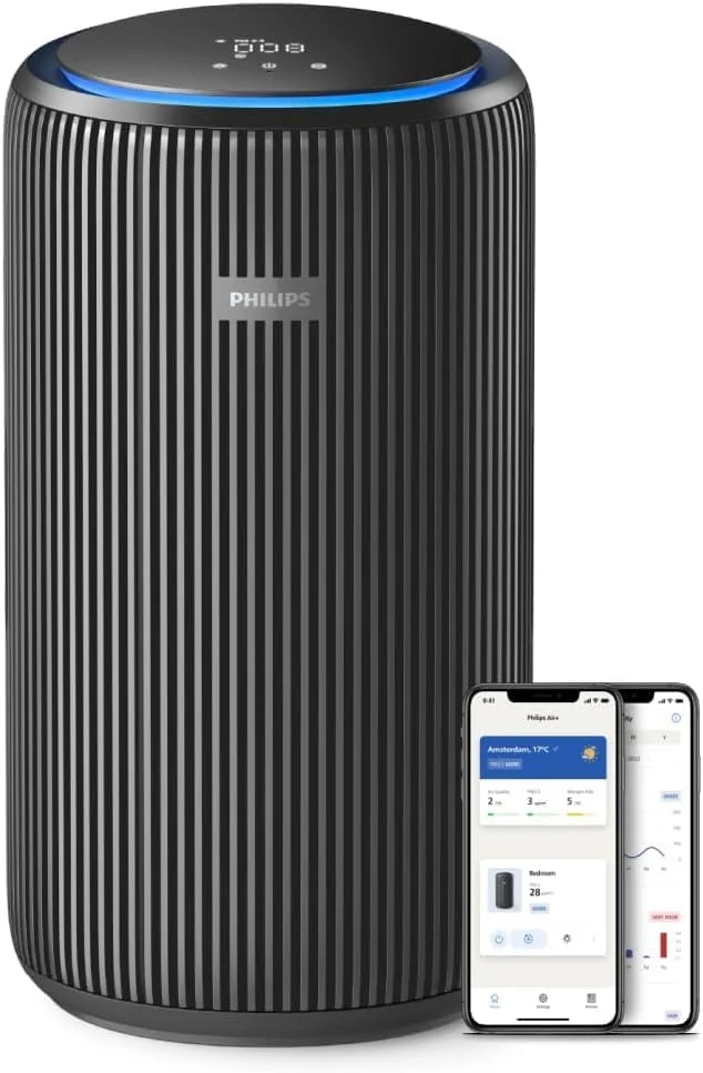 دستگاه تصفیه هوا فیلیپس سری 4200 Versuni، فیلتر HEPA NanoProtect + فیلتر کربن فعال دوگانه، CADR 600 متر مکعب در ساعت برای 156 متر مربع، فوق العاده بی صدا، هوشمند و کم مصرف (AC4221/11)