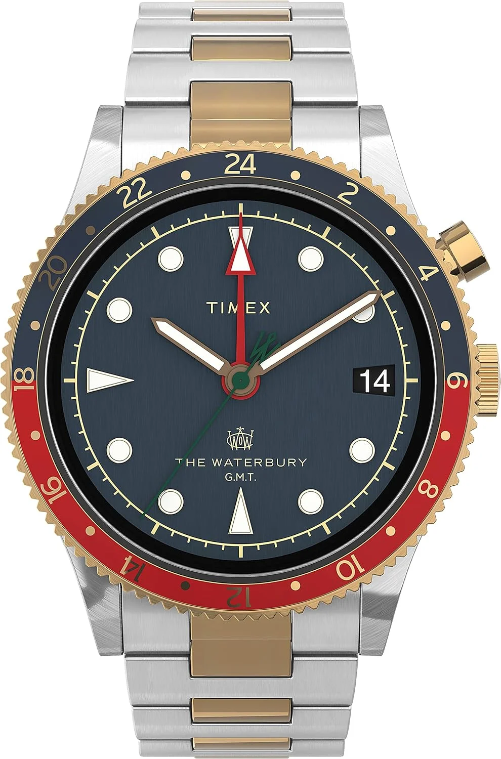 ساعت مچی آنالوگ مردانه TIMEX Waterbury Traditional با صفحه گرد آبی و بند استیل دو رنگ، مقاوم در برابر آب - TW2U90600