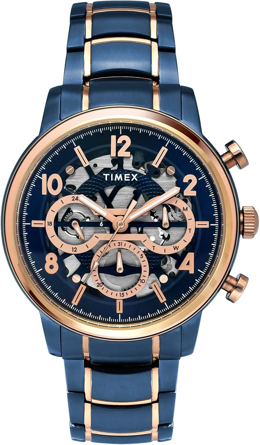 ساعت مچی آنالوگ مردانه TIMEX با صفحه گرد آبی و بند دستبند استیل ضد زنگ چند رنگ مقاوم در برابر آب - TWEG20207