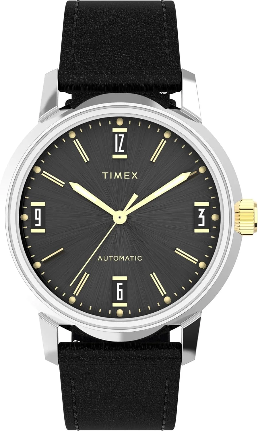 ساعت مچی مردانه اتوماتیک مکانیکی TIMEX Marlin با صفحه گرد مشکی و بند چرمی مشکی مقاوم در برابر آب - TW2W33900U9