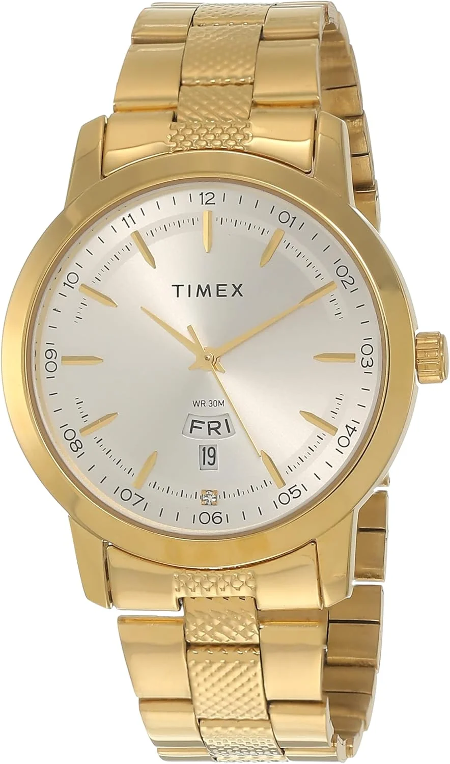 ساعت مچی آنالوگ مردانه TIMEX Classics با صفحه گرد نقره ای و بند دستبند استیل ضد زنگ طلایی مقاوم در برابر آب - TW000G915