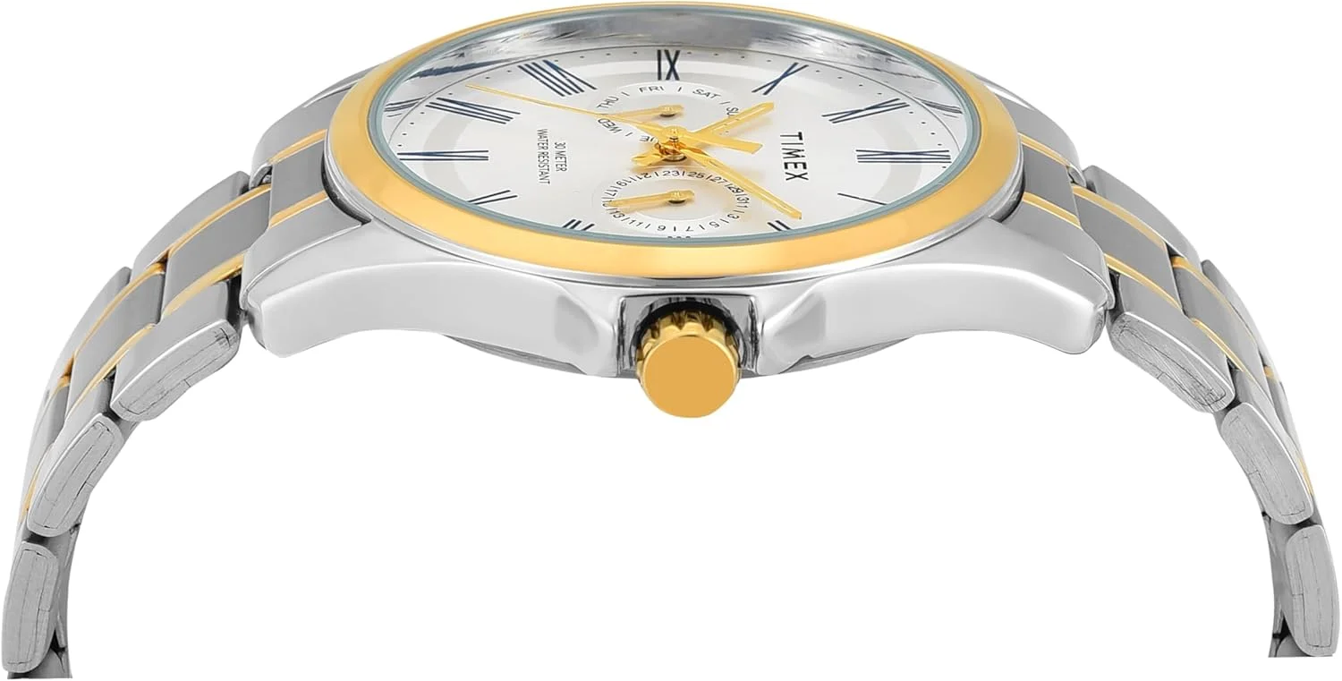 ساعت مچی آنالوگ مردانه TIMEX Classics با صفحه گرد و ضد آب، نقره ای، سایز استاندارد، کلاسیک