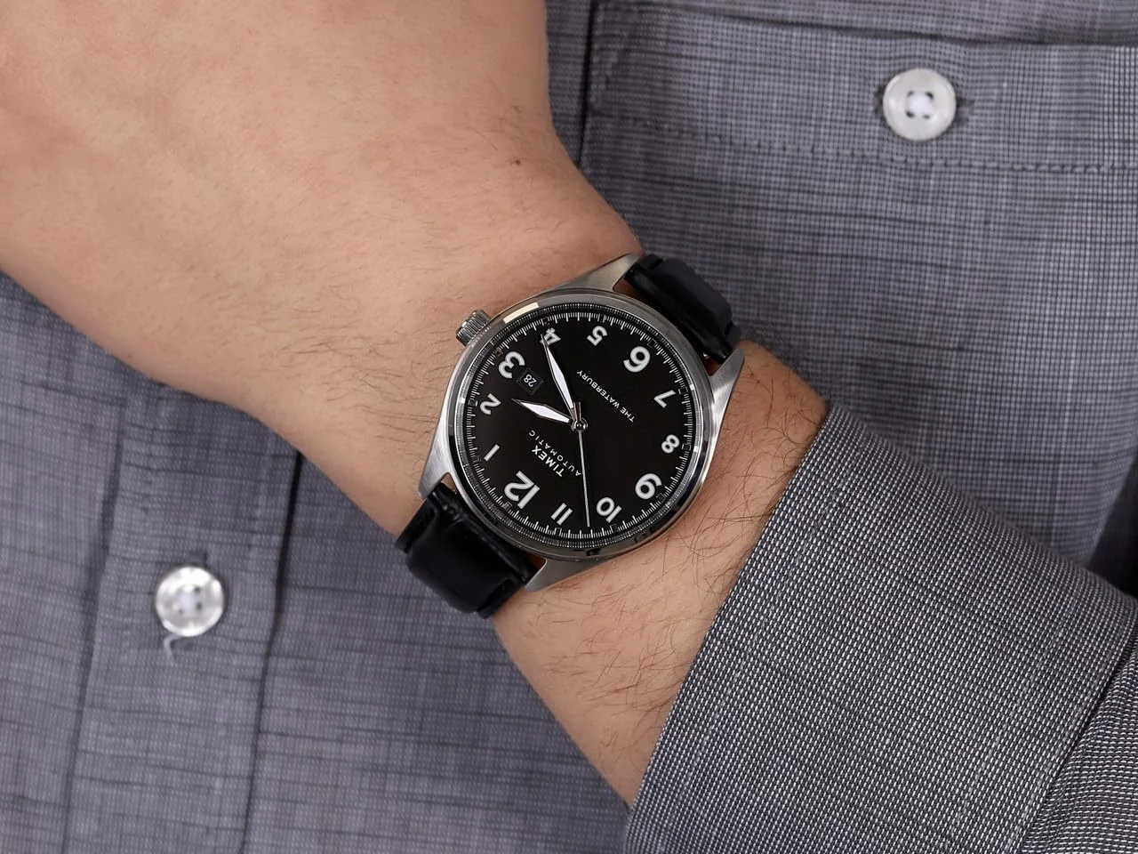 ساعت مچی اتوماتیک Timex Waterbury (مشکی/سنتی/چرم) ساعت مچی اتوماتیک Timex Waterbury (مشکی/سنتی/چرم)