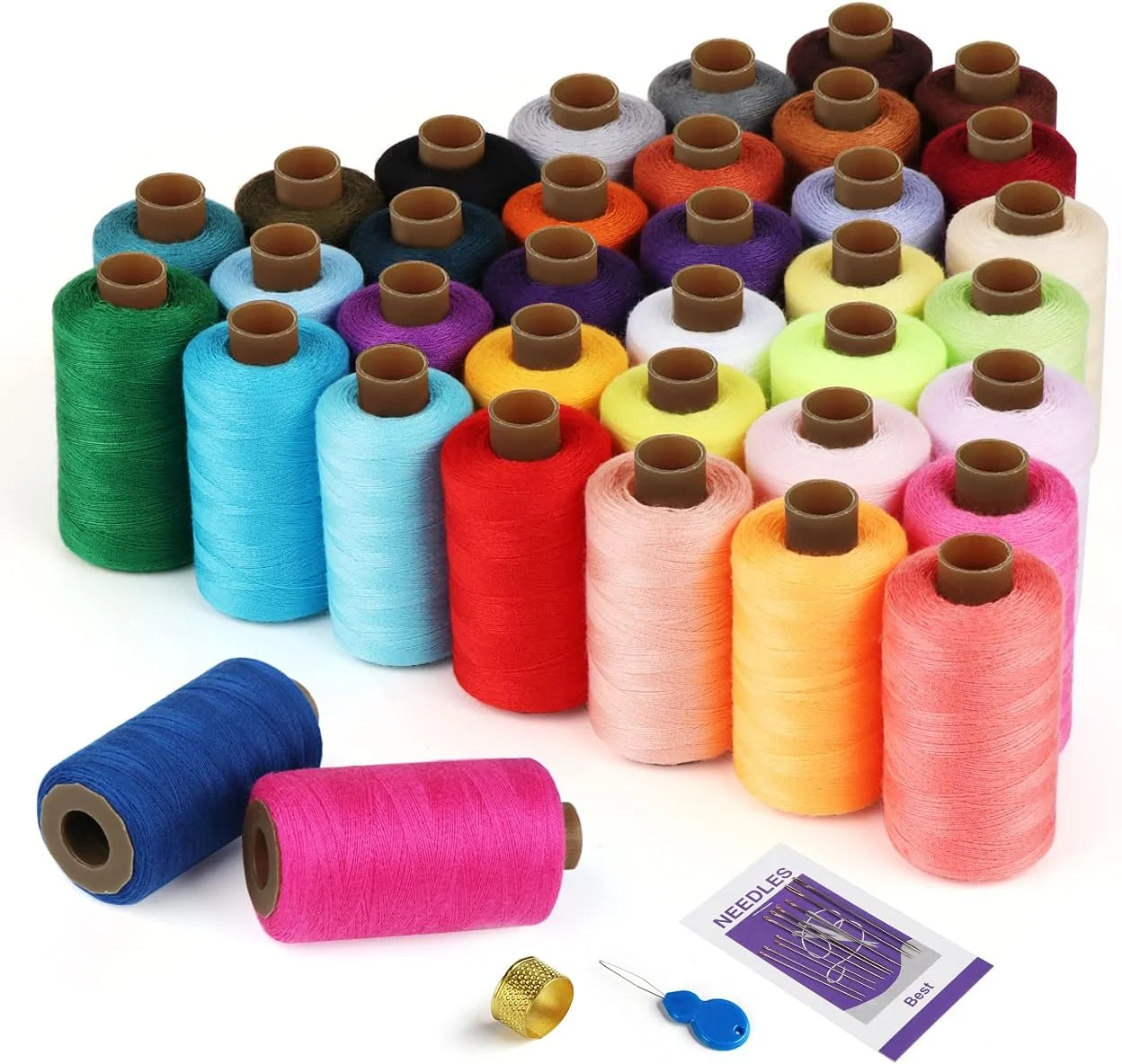 نخ خیاطی ilauke، 21600 یارد نخ 40S/2 برای خیاطی، مجموعه نخ های خیاطی سردوز پلی استر 36 رنگ با 10 سوزن، انگشتانه، سوزن نخ کن برای لوازم خیاطی ماشین خیاطی دستی DIY