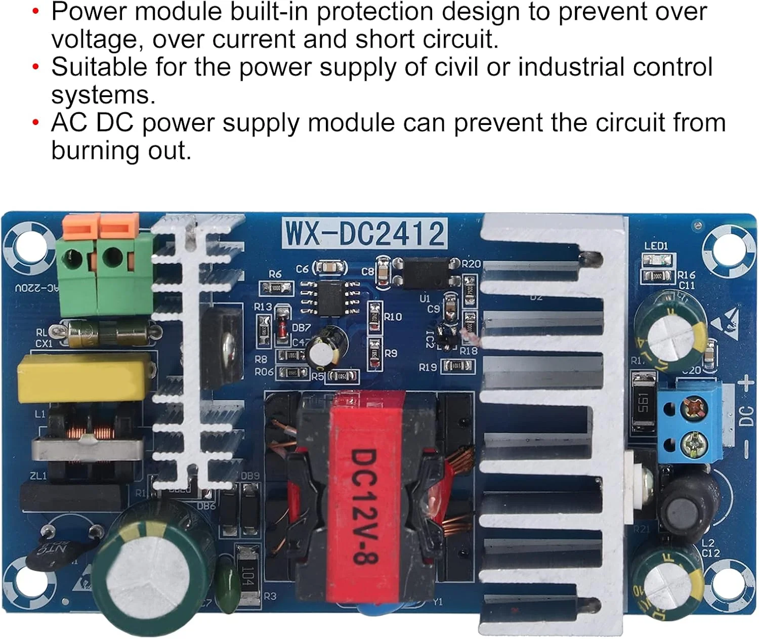 ماژول برق Eujgoov با محدوده ولتاژ کاری گسترده، صرفه جویی در انرژی، ماژول برد خالی برای سیستم کنترل صنعتی