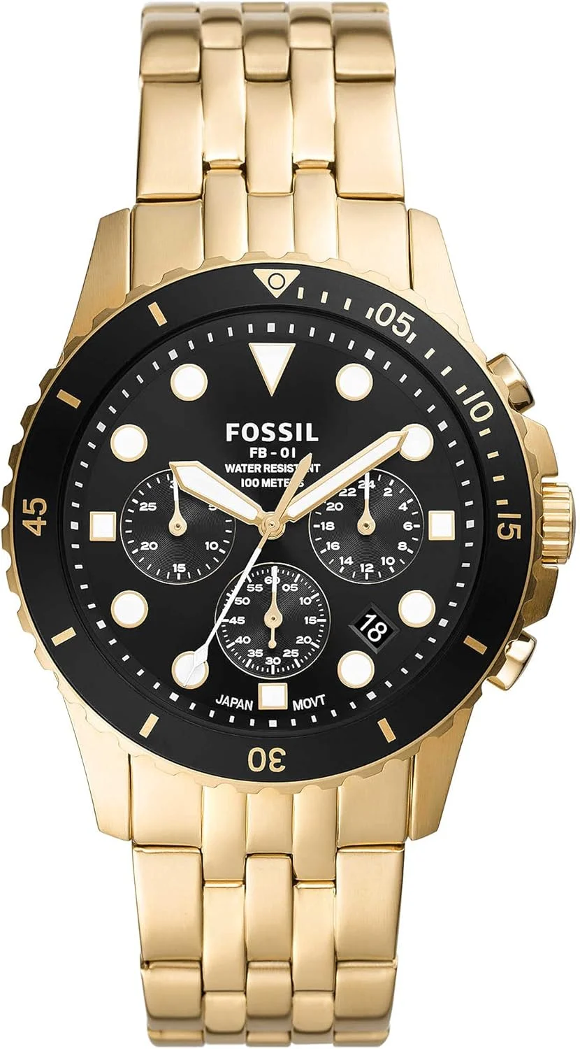 ساعت مچی مردانه فسیل مدل Fb 01 Chrono با بند استیل ضد زنگ Fs5836، طلایی