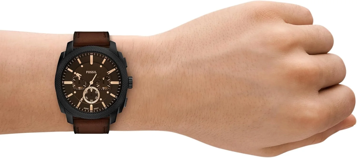 ساعت مچی مردانه فسیل مدل Machine Chronograph، استیل ضد زنگ، چرم قهوه ای/مشکی، 44 میلی متر، مدرن