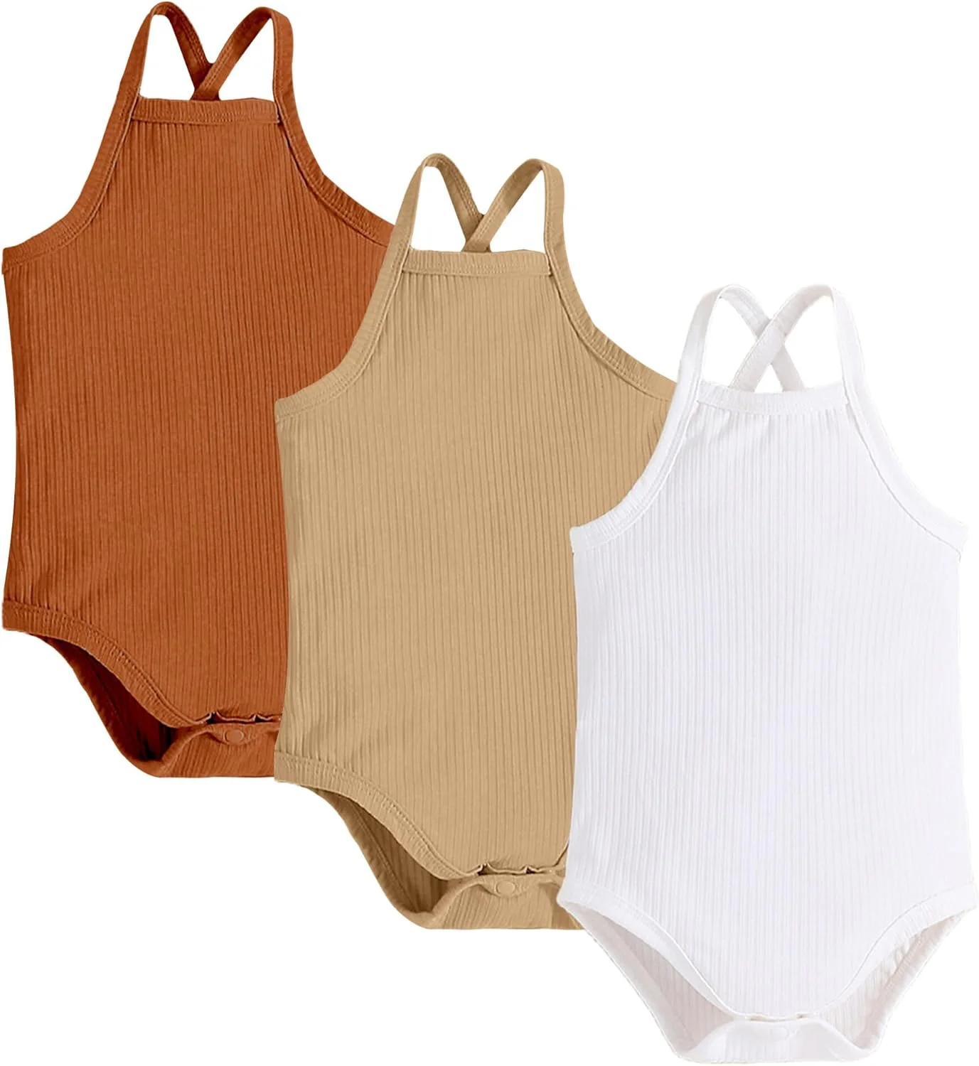 هپی چری 3 عدد بادی نوزادی پسرانه دخترانه با بند اسپاگتی زیرپوش نخی نوزاد جلیقه لباس رامپر کودک 6-24 ماهه