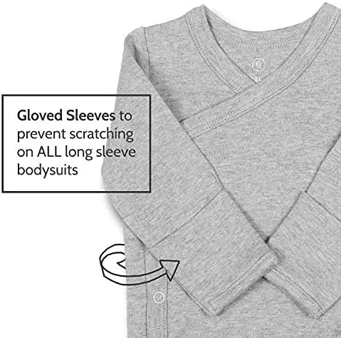 ست بادی نوزادی دکمه دار از پهلو، 100% پنبه پسرانه دخترانه یونی‌سکس کیمونو، بسته 4 عددی