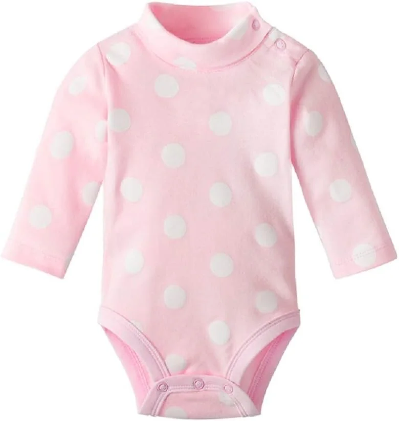 هویی بادی نوزادی پسرانه طرح خال خال یقه بلند، جامپسوت پنبه ای 6 ماهه صورتی