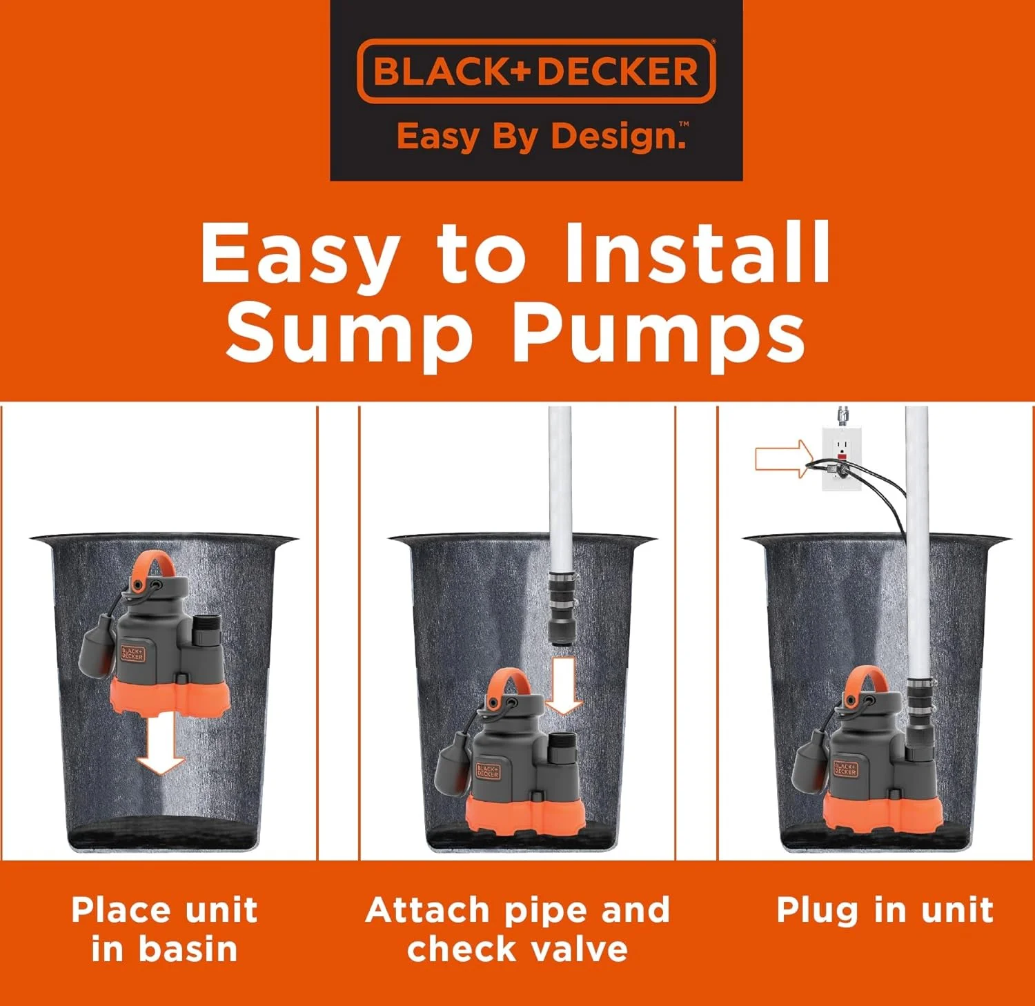 پمپ لجن کش شناور 1/3 اسب بخار Black+Decker، پمپاژ تا 2500 GPH