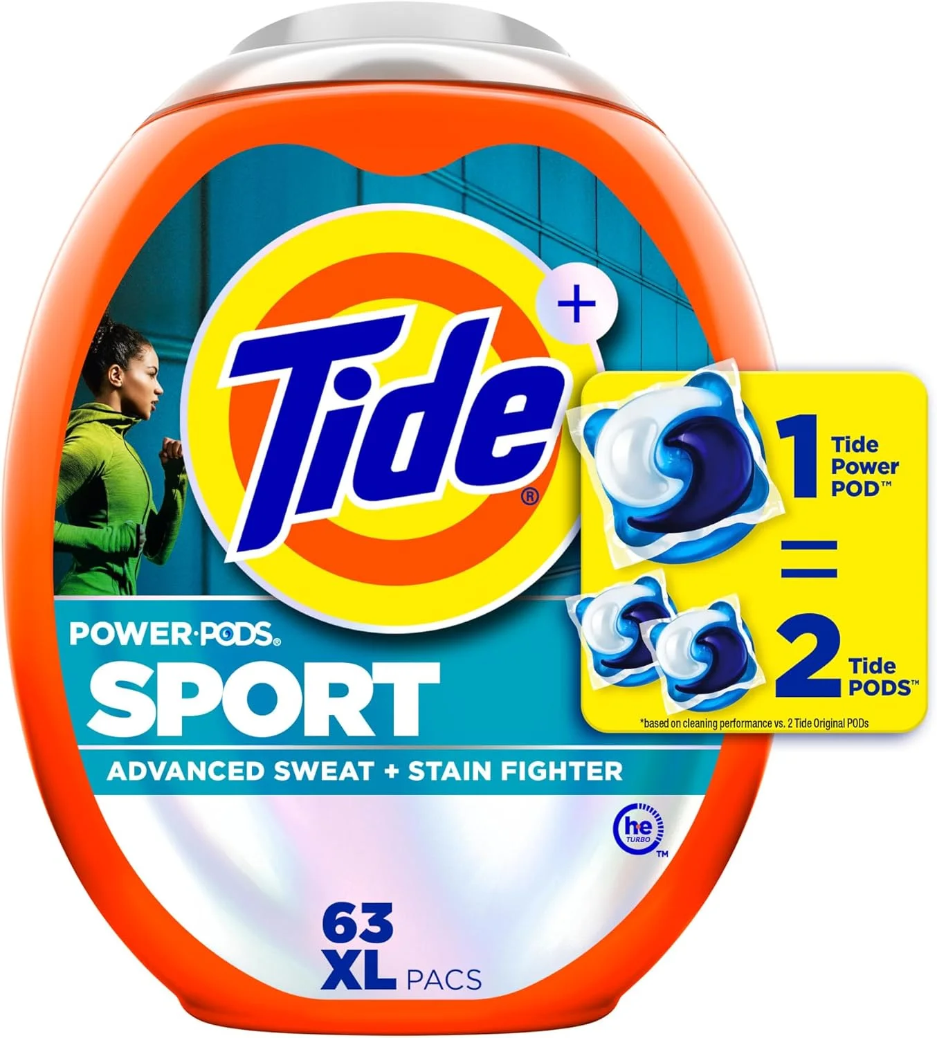 پودر لباسشویی کپسولی Tide Power PODS با رایحه Febreze Sport، تعداد 63، کپسول های لباسشویی با طراوت Febreze و محافظت از بوی ورزشی