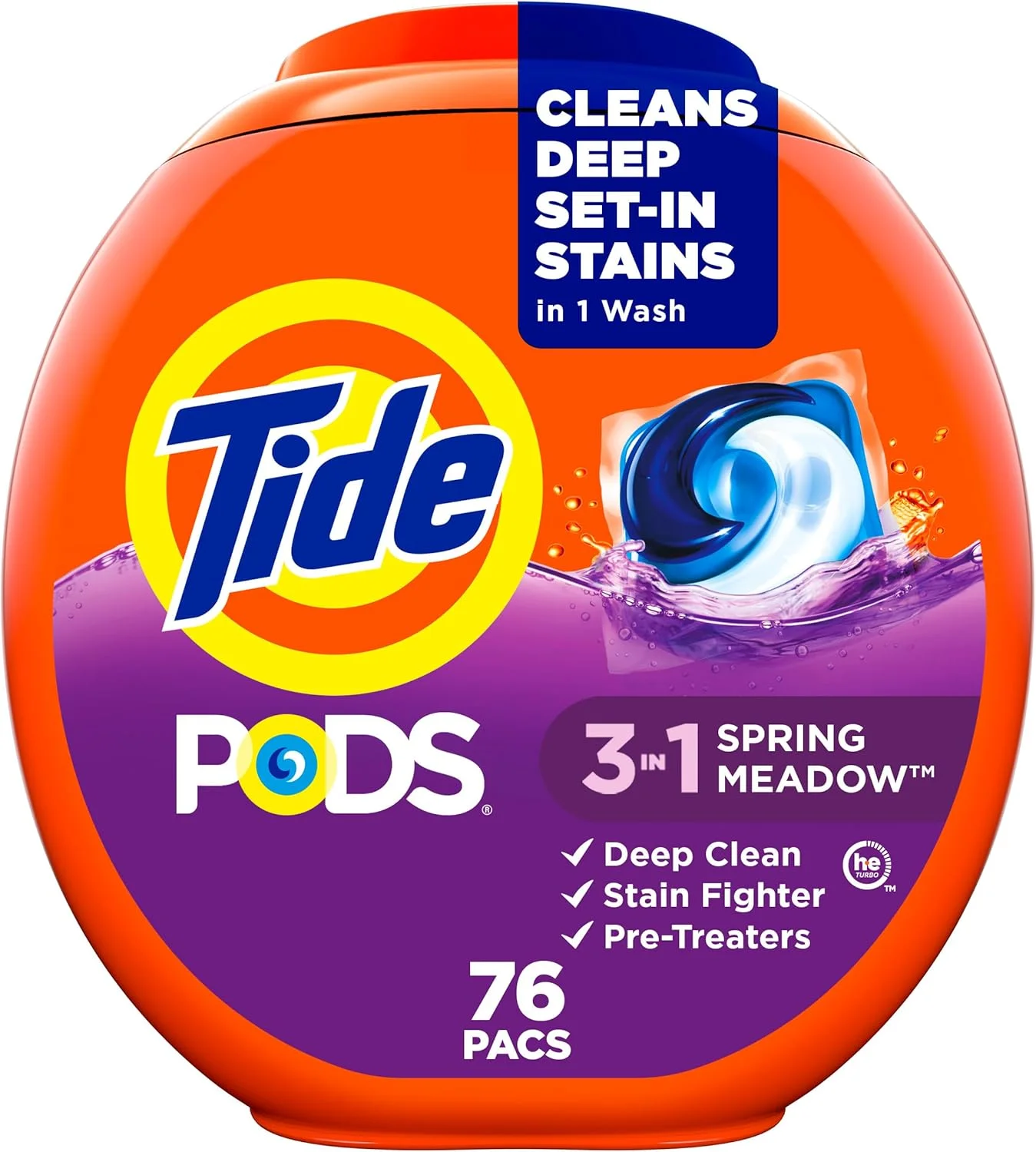 قرص ماشین لباسشویی Tide PODS، شوینده مایع، تمیز کننده قدرتمند 3 در 1 در یک مرحله، سازگار با HE، رایحه بهاری، 76 عدد