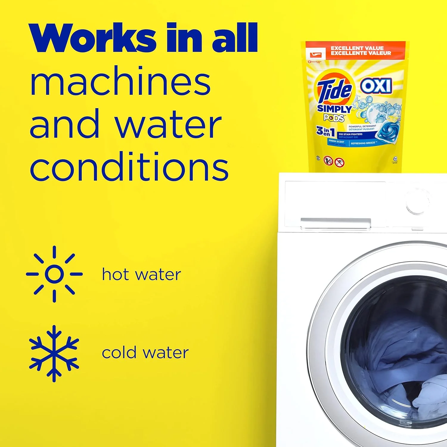 کپسول های شوینده لباس Tide Simply Pods +oxi، رایحه نسیم با طراوت، 55 عدد، 975 میلی لیتر