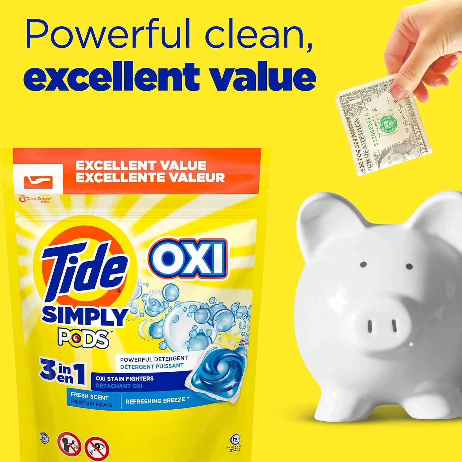 کپسول های شوینده لباس Tide Simply Pods +oxi، رایحه نسیم با طراوت، 55 عدد، 975 میلی لیتر