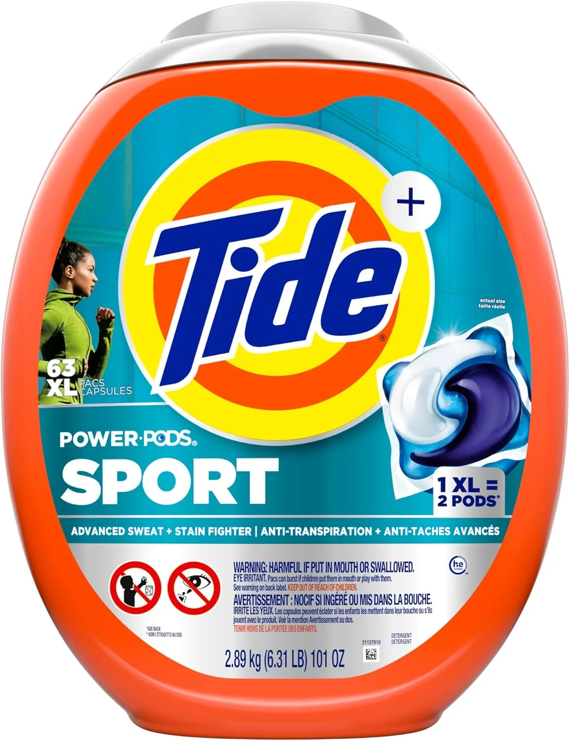 پودر لباسشویی کپسولی Tide Power PODS با رایحه Febreze Sport، تعداد 63، کپسول های لباسشویی با طراوت Febreze و محافظت از بوی ورزشی