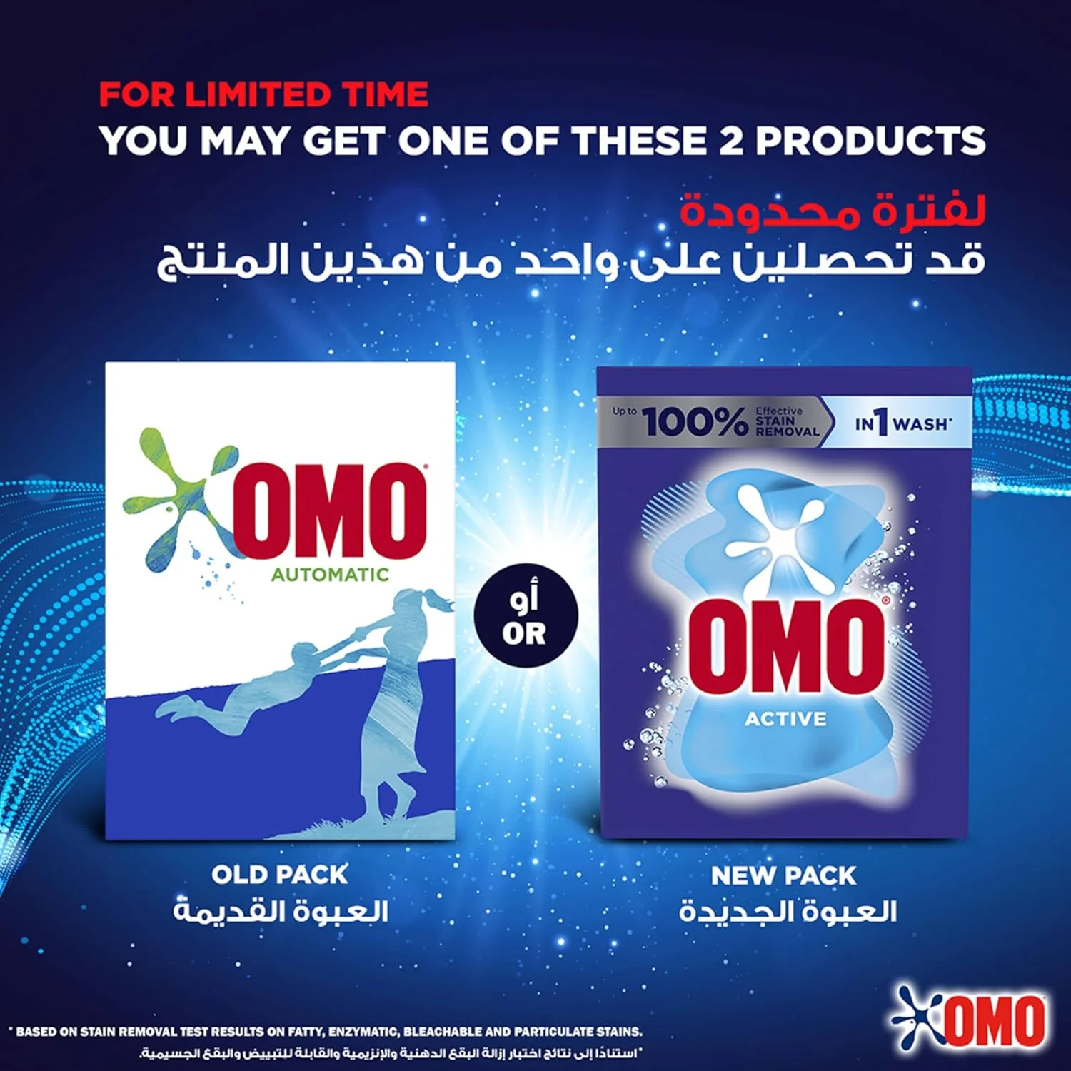 پودر لباسشویی اتوماتیک امو، اکتیو، تا 100% لکه بری در 1 بار شستشو*، 2.25 کیلوگرم، بسته بندی ممکن است متفاوت باشد