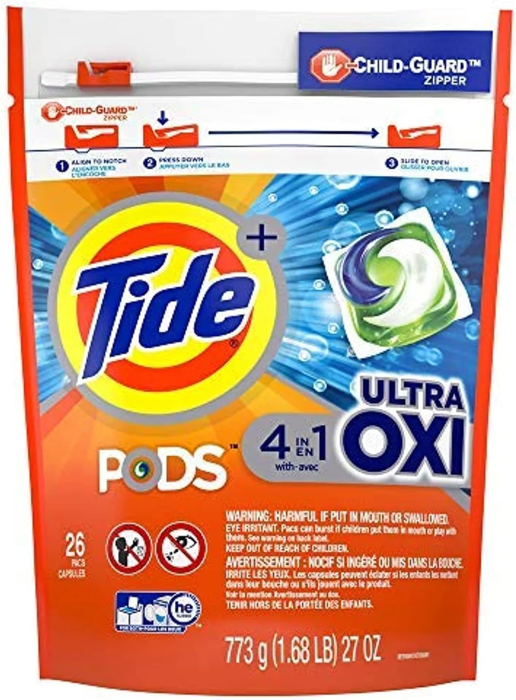 پودر لباسشویی کپسولی تاید مدل Sport Odor Defense Active Fresh Laundry Ultra 4 in 1 Oxi، مایع - 773 گرم (27 اونس)
