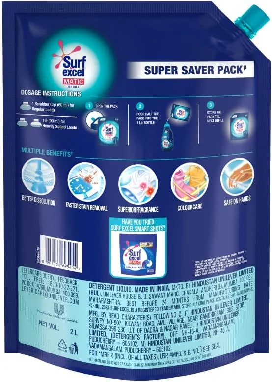 مایع لباسشویی ماشین لباسشویی سطلی Surf Excel Matic - کیسه 2 لیتری