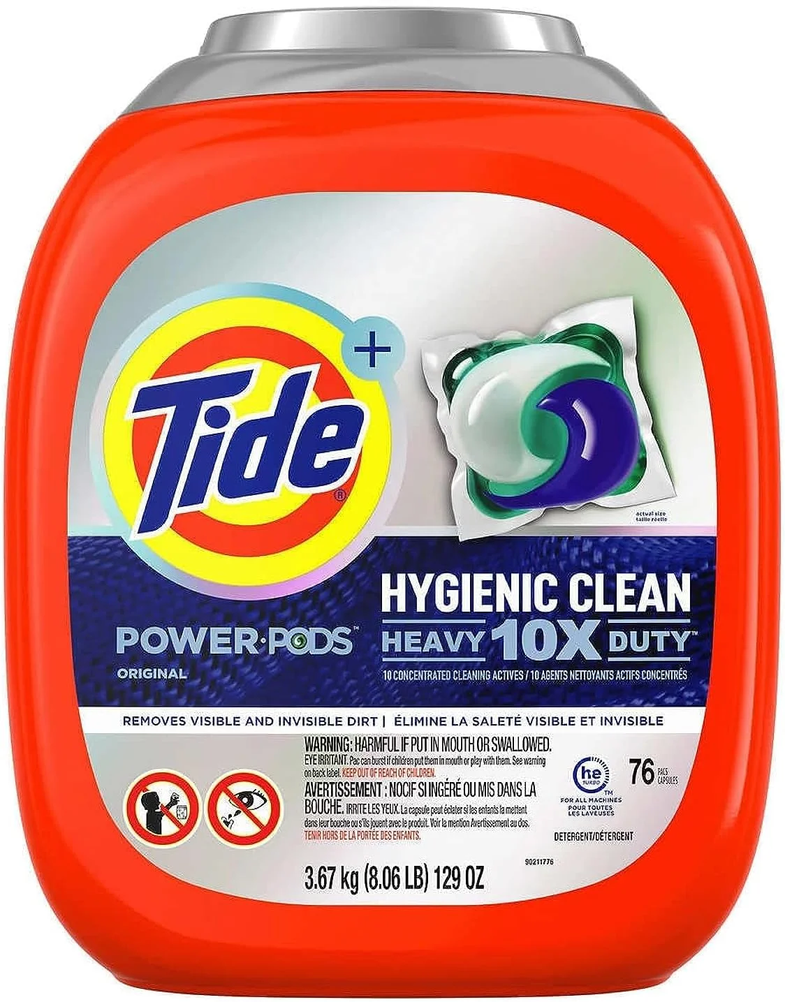 پودر لباسشویی کپسولی تاید Hygienic Clean Heavy Duty 10x Power PODS، رایحه اورجینال، 76 عددی، برای آلودگی های قابل مشاهده و غیر قابل مشاهده، 3.67 کیلوگرم