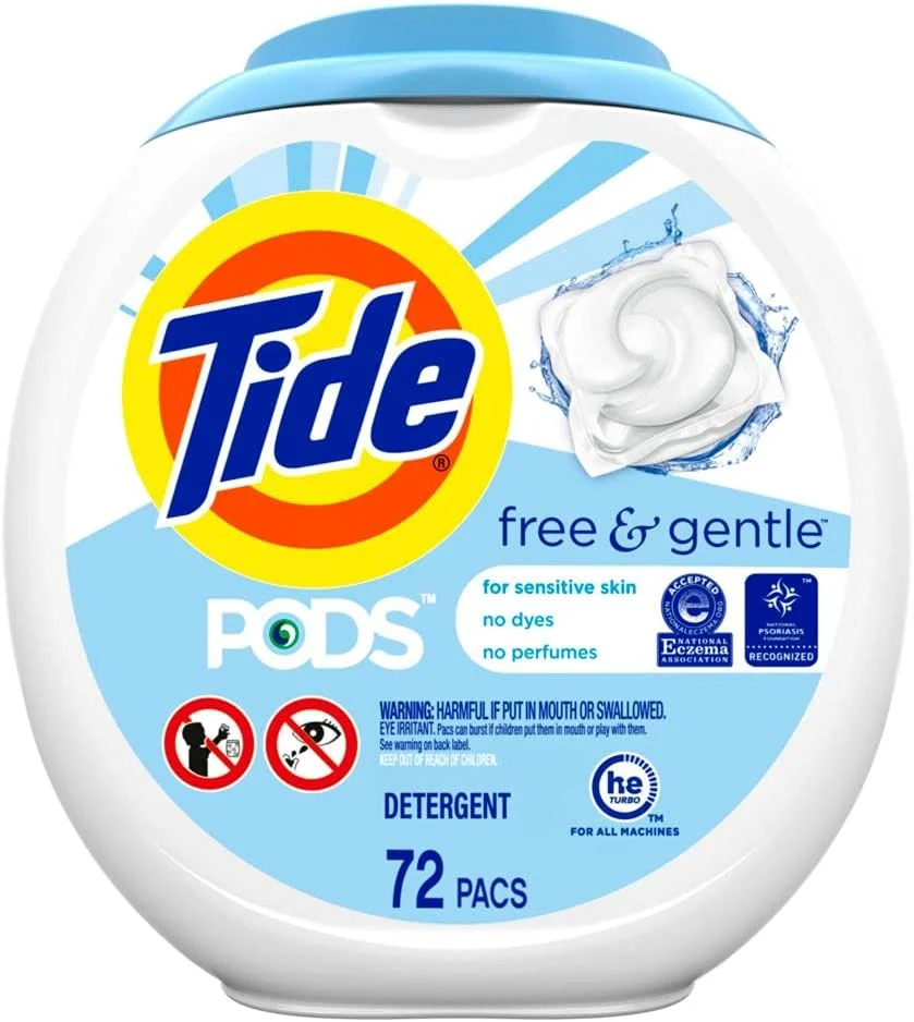 پودر لباسشویی Tide PODS Free & Gentle، بسته های مایع شوینده لباس، 72 عددی