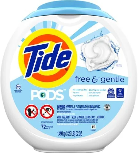پودر لباسشویی Tide PODS Free & Gentle، بسته های مایع شوینده لباس، 72 عددی