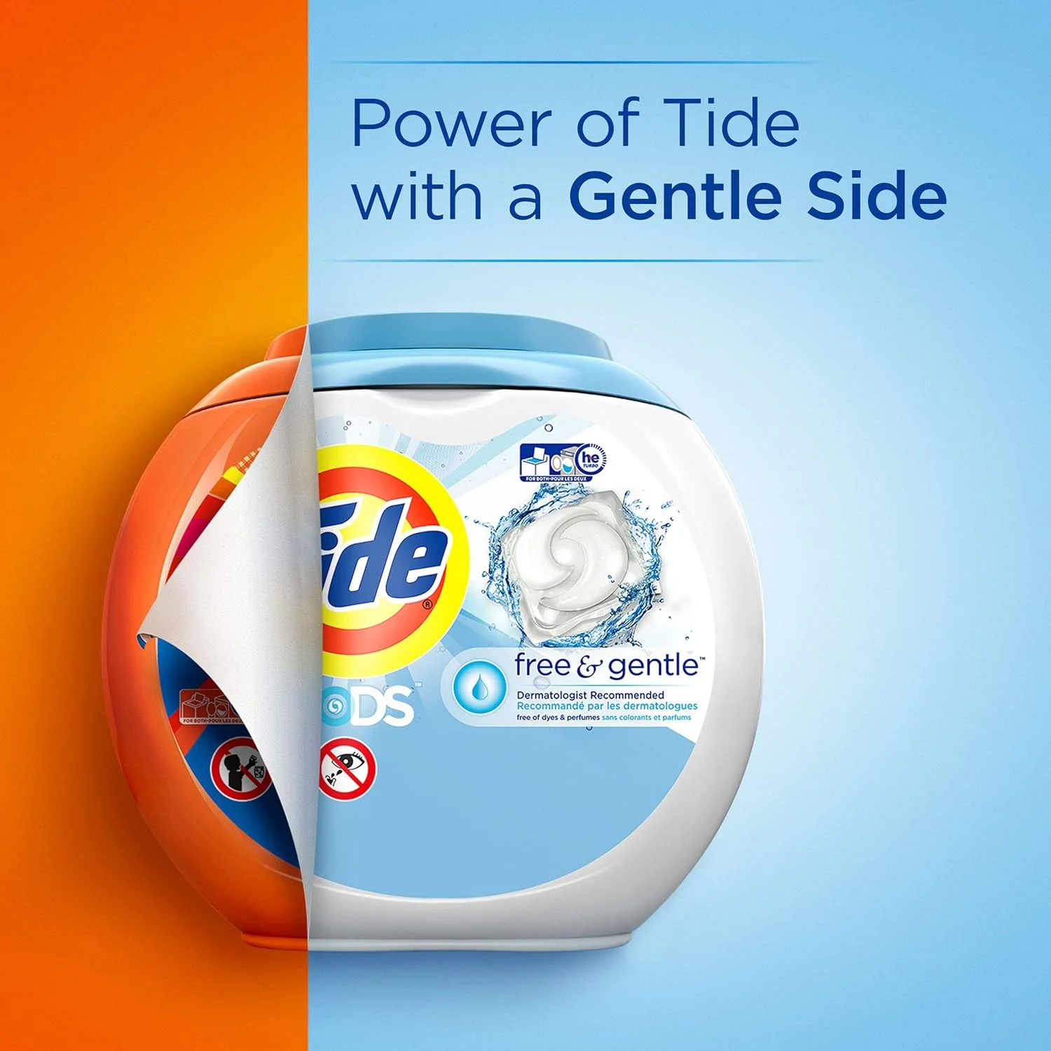 پودر لباسشویی Tide PODS Free & Gentle، بسته های مایع شوینده لباس، 72 عددی