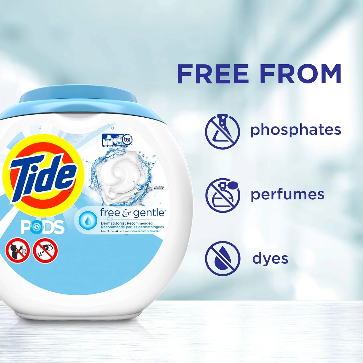 پودر لباسشویی Tide PODS Free & Gentle، بسته های مایع شوینده لباس، 72 عددی