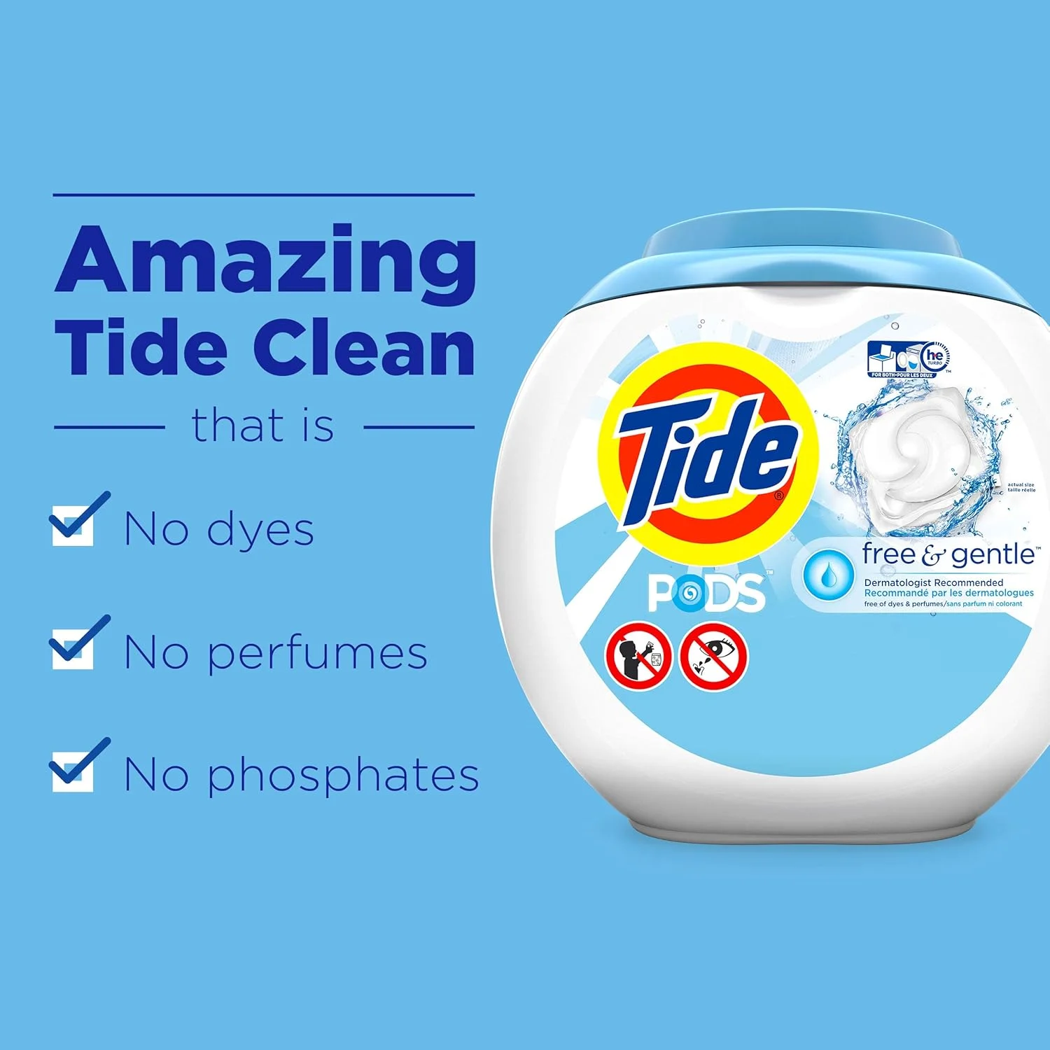 پودر لباسشویی Tide PODS Free & Gentle، بسته های مایع شوینده لباس، 72 عددی