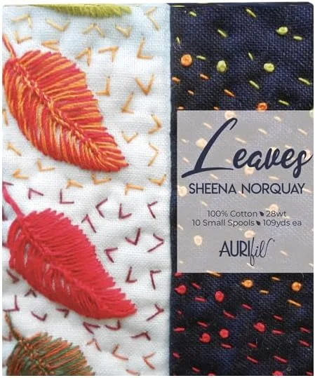 ست نخ پنبه ای Aurifil Leaves اثر شینا نورکی، 10 قرقره کوچک، وزن 28، رنگ های پاییزی ایده آل برای خیاطی، لحاف دوزی و تکه دوزی
