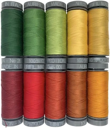 ست نخ پنبه ای Aurifil Leaves اثر شینا نورکی، 10 قرقره کوچک، وزن 28، رنگ های پاییزی ایده آل برای خیاطی، لحاف دوزی و تکه دوزی ست نخ پنبه ای Aurifil Leaves اثر شینا نورکی، 10 قرقره کوچک، وزن 28، رنگ های پاییزی ایده آل برای خیاطی، لحاف دوزی و تکه دوزی