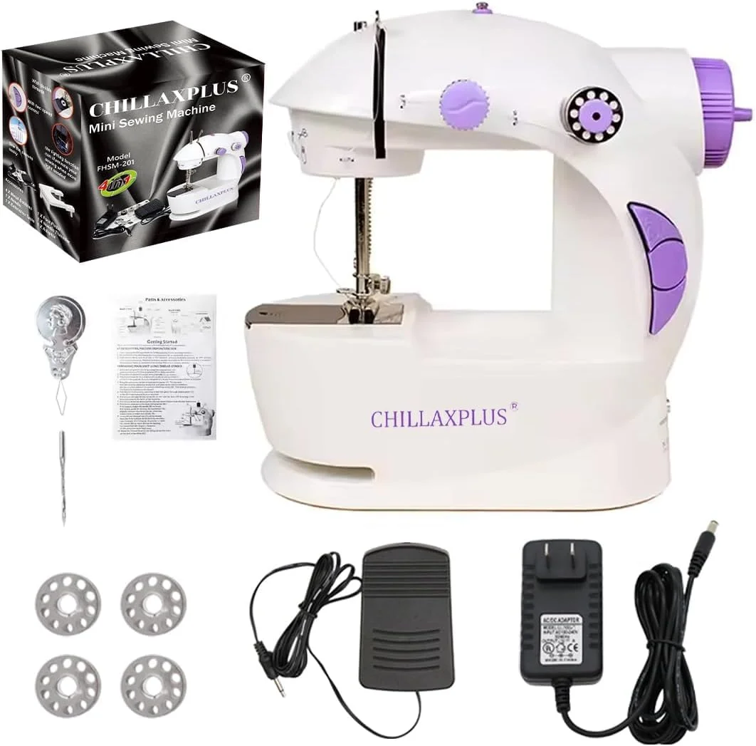 چرخ خیاطی CHILLAXPLUS برای خیاطی خانگی - چرخ خیاطی قابل حمل با پدال پا - مینی چرخ خیاطی - استفاده آسان، ایده آل برای DIY و تعمیرات، سفید