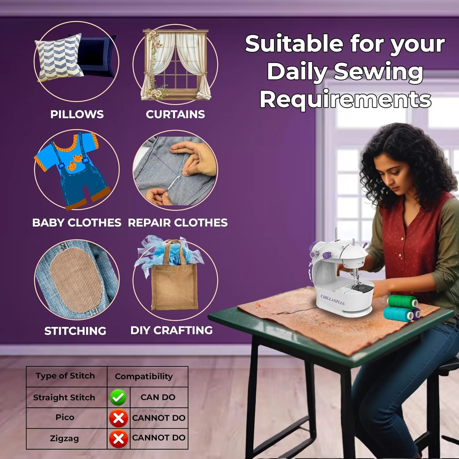 چرخ خیاطی CHILLAXPLUS برای خیاطی خانگی - چرخ خیاطی قابل حمل با پدال پا - مینی چرخ خیاطی - استفاده آسان، ایده آل برای DIY و تعمیرات، سفید چرخ خیاطی CHILLAXPLUS برای خیاطی خانگی - چرخ خیاطی قابل حمل با پدال پا - مینی چرخ خیاطی - استفاده آسان، ایده آل برای DIY و تعمیرات، سفید