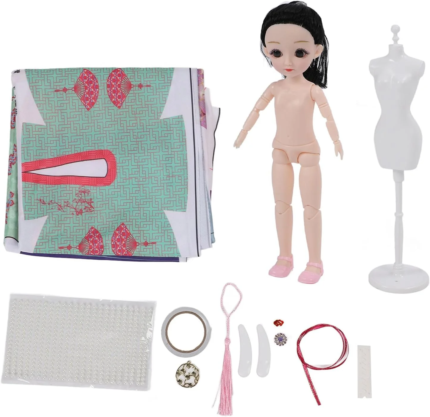 اسباب بازی ساخت لباس عروسک بچه گانه، سبک سلسله تانگ، بدون نیاز به دوخت، آموزشی DIY با ابزار و پارچه برای علاقه مندان به هانفو