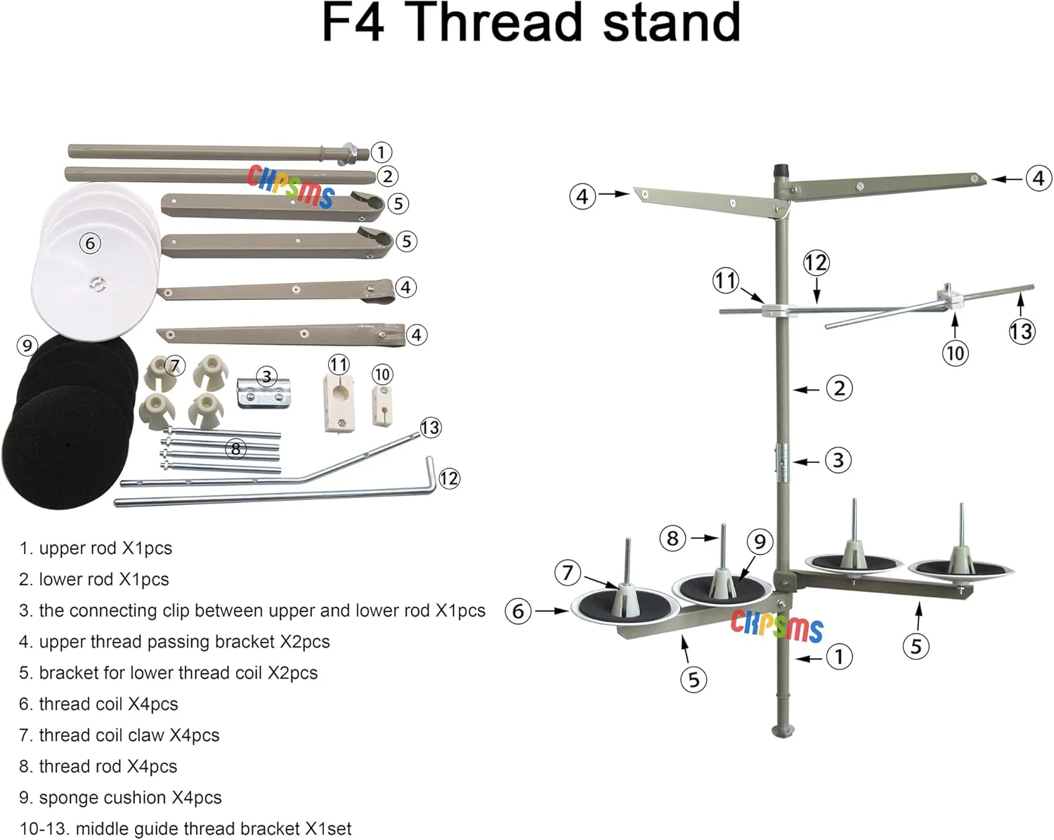 CKPSMS Brand -1 ست پایه نخ ابزار خیاطی، سازگار با چرخ خیاطی های صنعتی (F4) CKPSMS Brand -1 ست پایه نخ ابزار خیاطی، سازگار با چرخ خیاطی های صنعتی (F4)