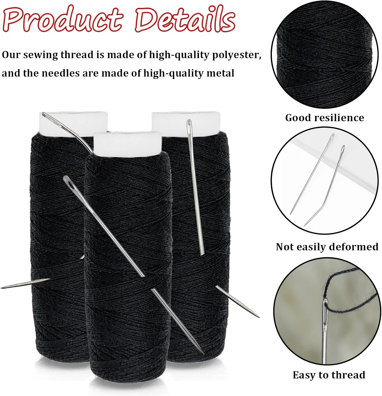 ست 20 عددی سوزن مو و نخ مشکی برای ساخت کلاه گیس، سوزن های خمیده شکل C/J بزرگ، متوسط و کوچک و سوزن I برای دوخت دستی مو و اکستنشن مو ست 20 عددی سوزن مو و نخ مشکی برای ساخت کلاه گیس، سوزن های خمیده شکل C/J بزرگ، متوسط و کوچک و سوزن I برای دوخت دستی مو و اکستنشن مو