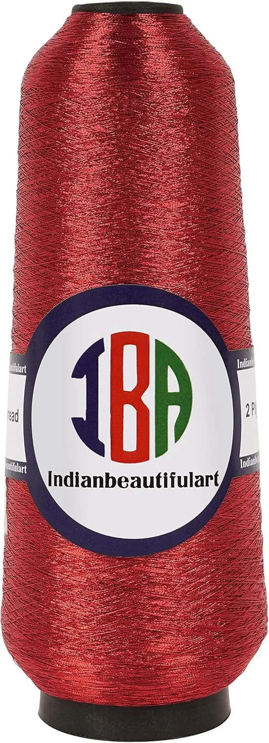 نخ زری دو لایه گلدوزی IBA Indianbeautifulart برای چرخ خیاطی، نخ متالیک قرمز برای سوزن دوزی، قرقره 5000 متری نخ زری دو لایه گلدوزی IBA Indianbeautifulart برای چرخ خیاطی، نخ متالیک قرمز برای سوزن دوزی، قرقره 5000 متری