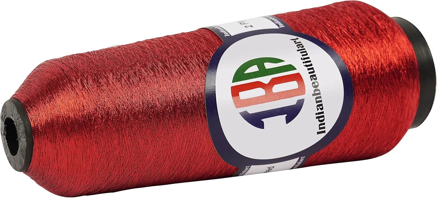 نخ زری دو لایه گلدوزی IBA Indianbeautifulart برای چرخ خیاطی، نخ متالیک قرمز برای سوزن دوزی، قرقره 5000 متری نخ زری دو لایه گلدوزی IBA Indianbeautifulart برای چرخ خیاطی، نخ متالیک قرمز برای سوزن دوزی، قرقره 5000 متری