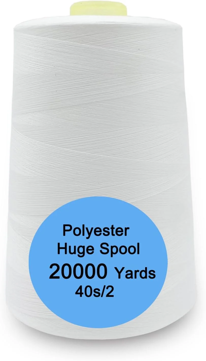 نخ پلی استر همه کاره JxmnTex تک قرقره بزرگ 20000 یاردی برای ماشین های صنعتی و خانگی - سفید نخ پلی استر همه کاره JxmnTex تک قرقره بزرگ 20000 یاردی برای ماشین های صنعتی و خانگی - سفید