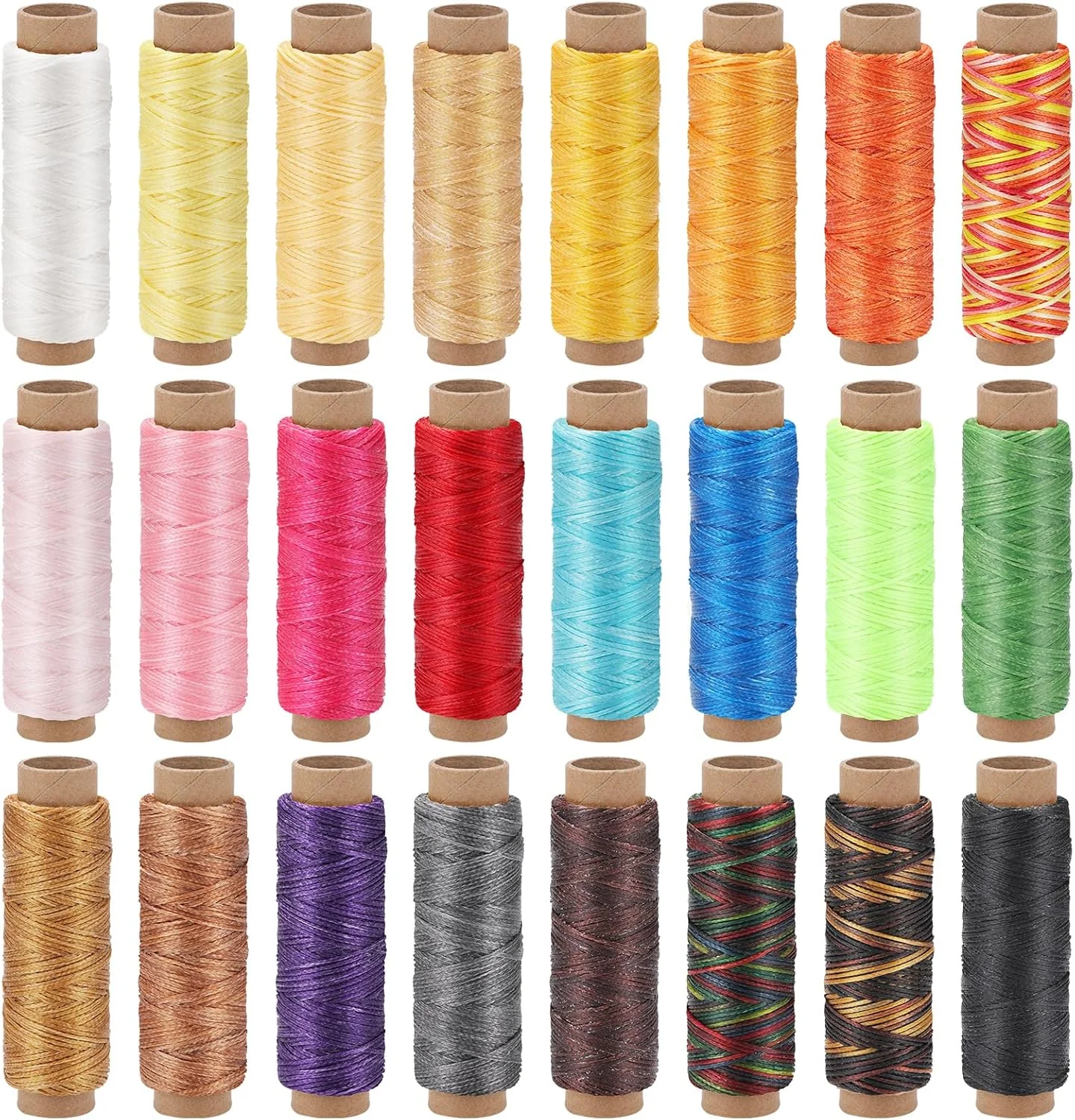 نخ چرم جوپین 24 رنگ، نخ دوخت چرم نخ موم زده برای دوخت دستی نخ پلی استر چرم برای ساخت دستبند و صحافی نخ چرم جوپین 24 رنگ، نخ دوخت چرم نخ موم زده برای دوخت دستی نخ پلی استر چرم برای ساخت دستبند و صحافی