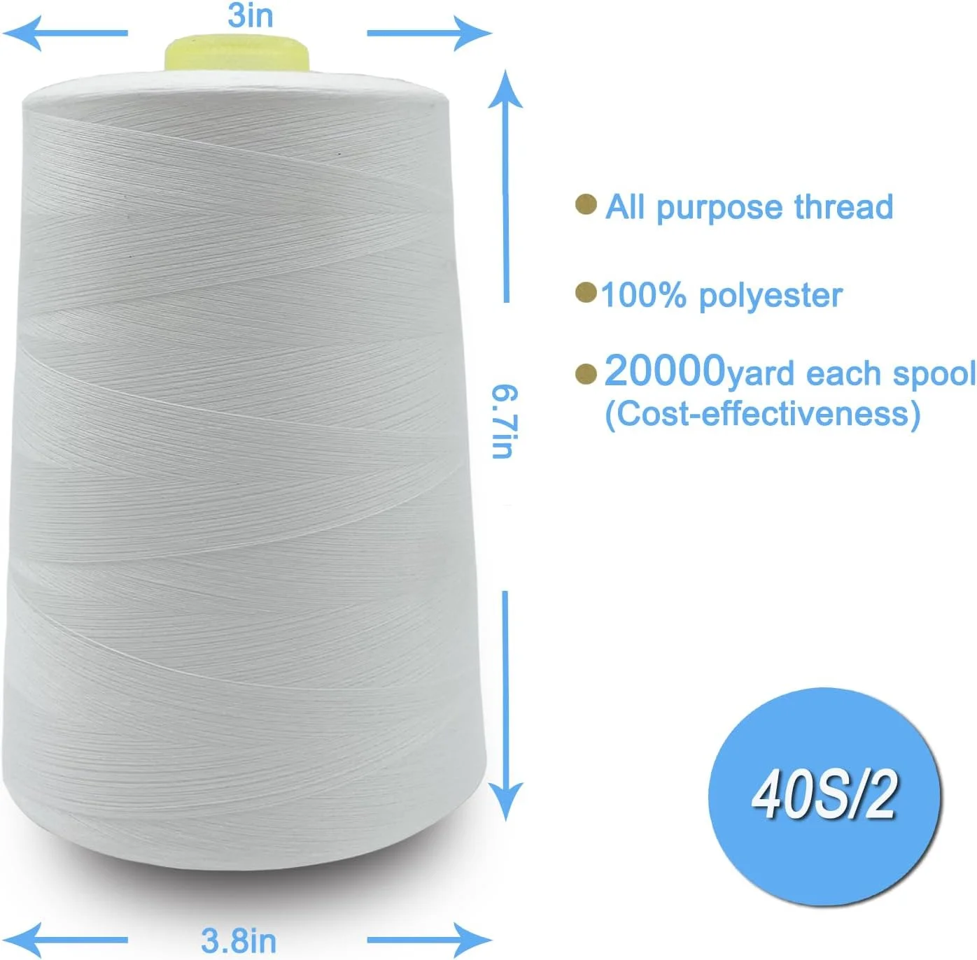 نخ پلی استر همه کاره JxmnTex تک قرقره بزرگ 20000 یاردی برای ماشین های صنعتی و خانگی - سفید نخ پلی استر همه کاره JxmnTex تک قرقره بزرگ 20000 یاردی برای ماشین های صنعتی و خانگی - سفید