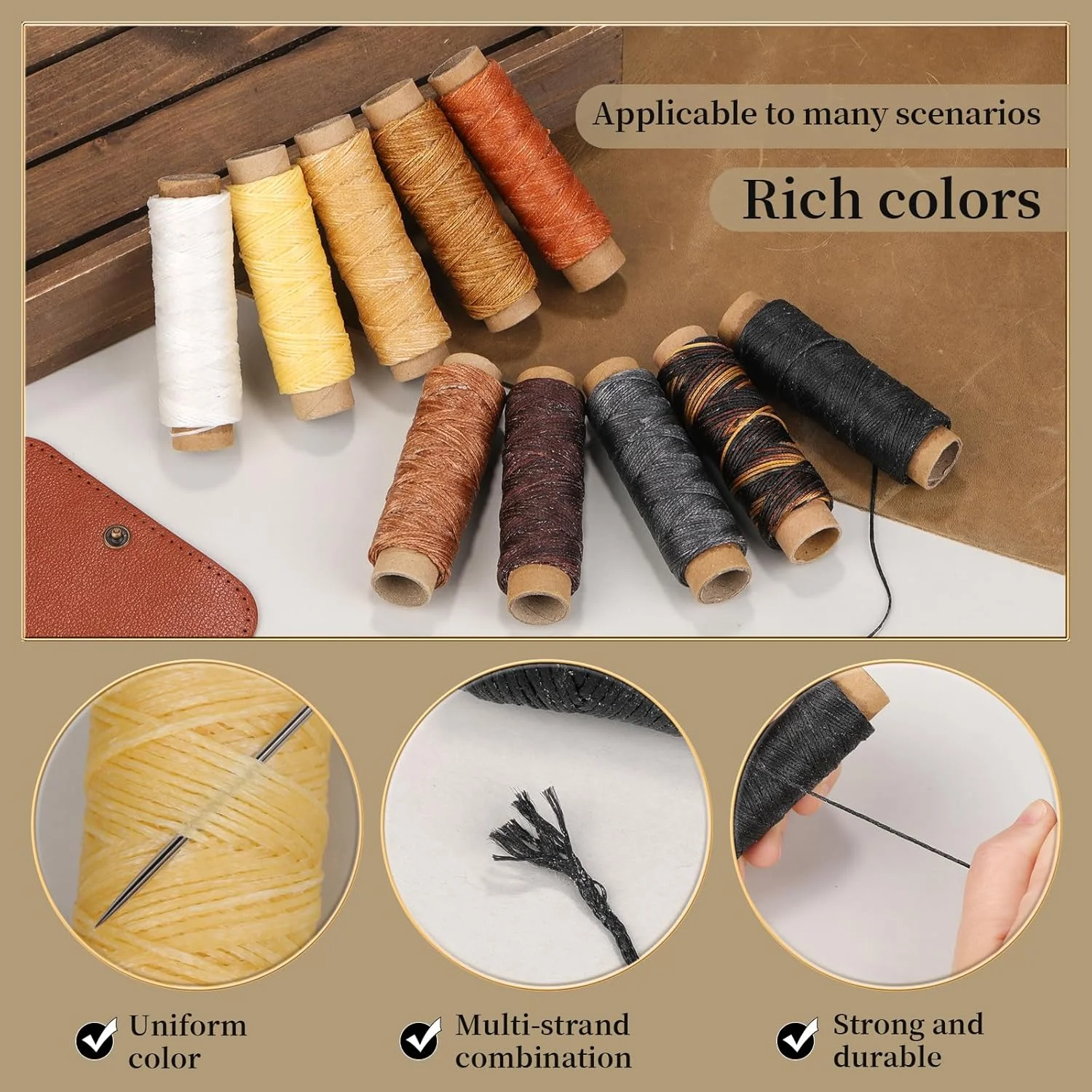 نخ موم زده Jupean به طول 300 متر، نخ چرمی 10 رنگ، نخ دوخت تعمیرات روکش، نخ موم زده برای صحافی، صنایع دستی چرمی، تعمیر کفش نخ موم زده Jupean به طول 300 متر، نخ چرمی 10 رنگ، نخ دوخت تعمیرات روکش، نخ موم زده برای صحافی، صنایع دستی چرمی، تعمیر کفش