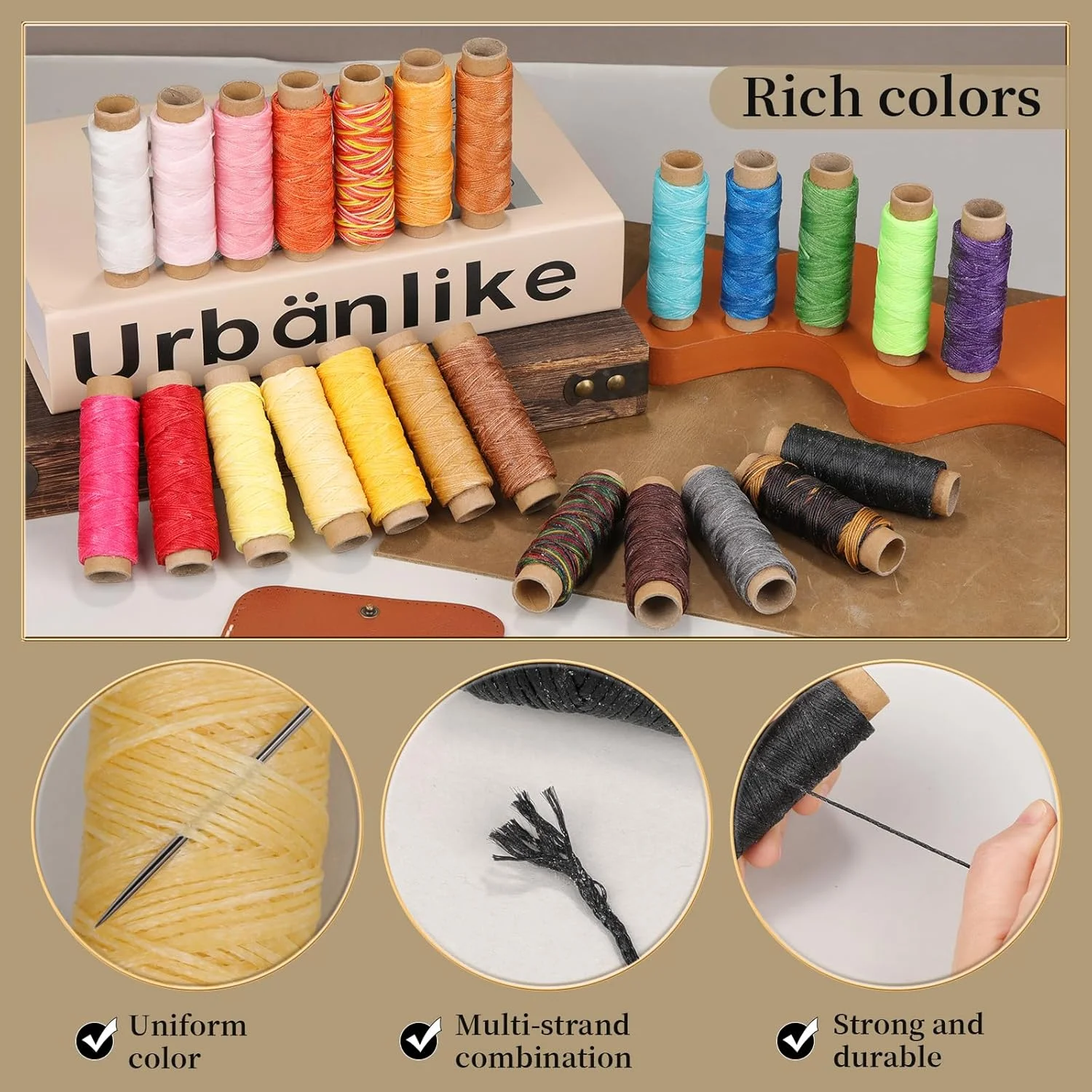 نخ چرم جوپین 24 رنگ، نخ دوخت چرم نخ موم زده برای دوخت دستی نخ پلی استر چرم برای ساخت دستبند و صحافی نخ چرم جوپین 24 رنگ، نخ دوخت چرم نخ موم زده برای دوخت دستی نخ پلی استر چرم برای ساخت دستبند و صحافی