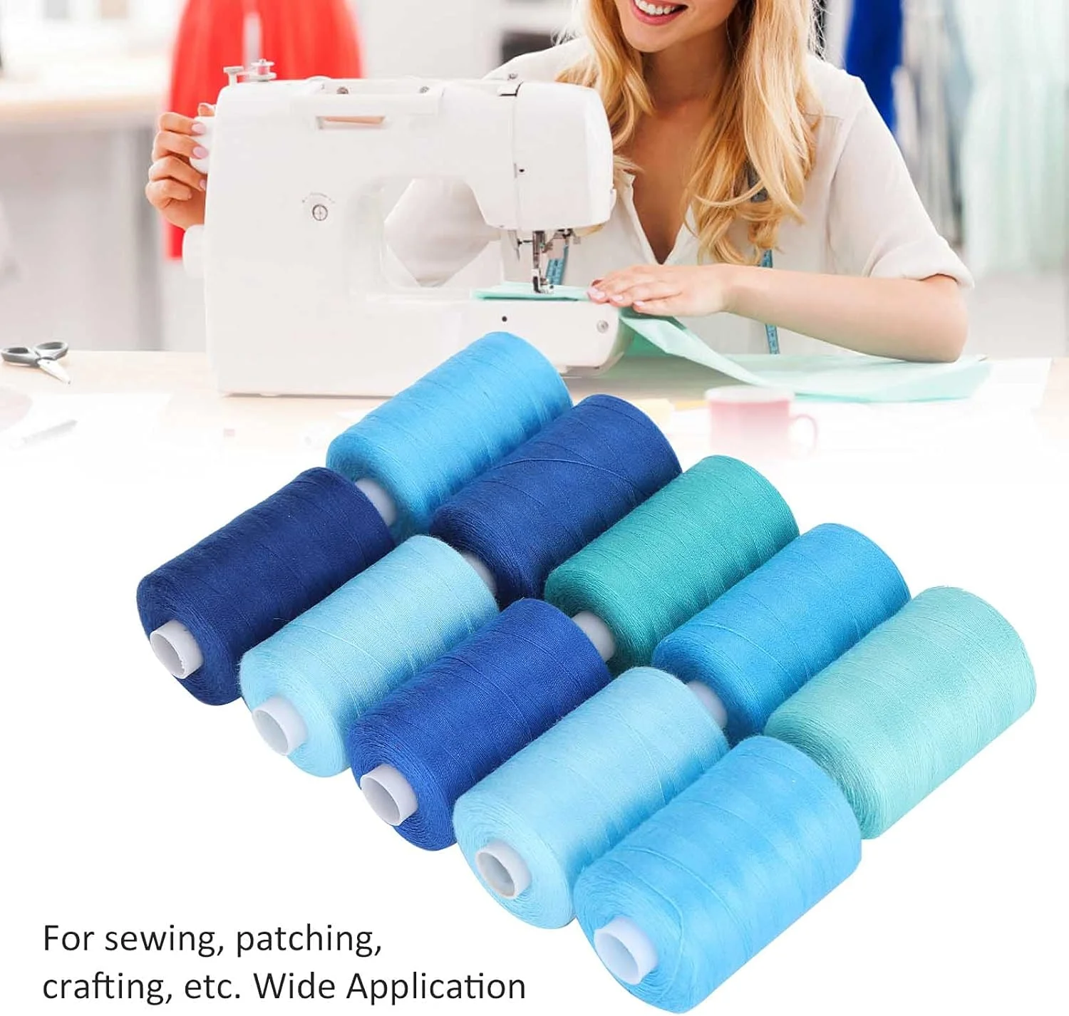 نخ خیاطی آبی Junlucki، نخ های دوخت پلی استر 10 رول محکم برای DIY نخ خیاطی آبی Junlucki، نخ های دوخت پلی استر 10 رول محکم برای DIY