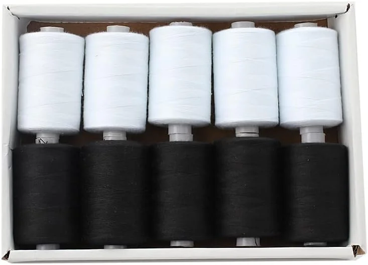 نخ خیاطی ملالا 1000 یارد در هر قرقره 40S/2 پلی استر، 2 مجموعه رنگی برای ماشین خیاطی، ماشین گلدوزی، خیاطی دستی (سیاه+سفید) نخ خیاطی ملالا 1000 یارد در هر قرقره 40S/2 پلی استر، 2 مجموعه رنگی برای ماشین خیاطی، ماشین گلدوزی، خیاطی دستی (سیاه+سفید)